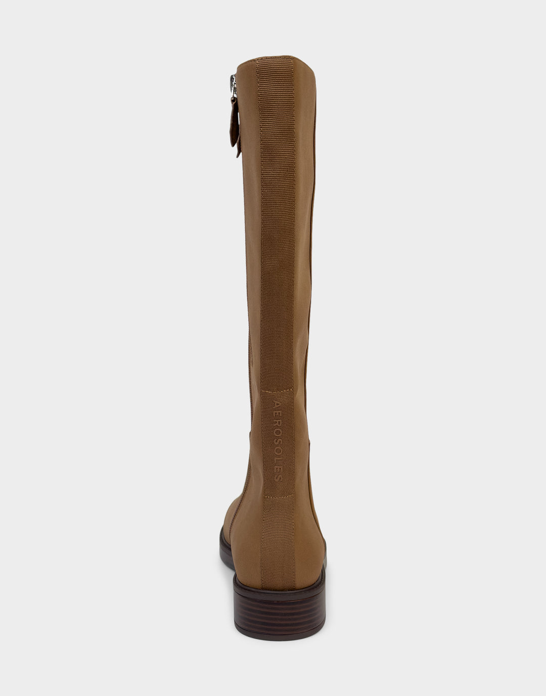 Comfortable Women's Low Block Heel Boot In Tan Faux Nubuck Rear View 
