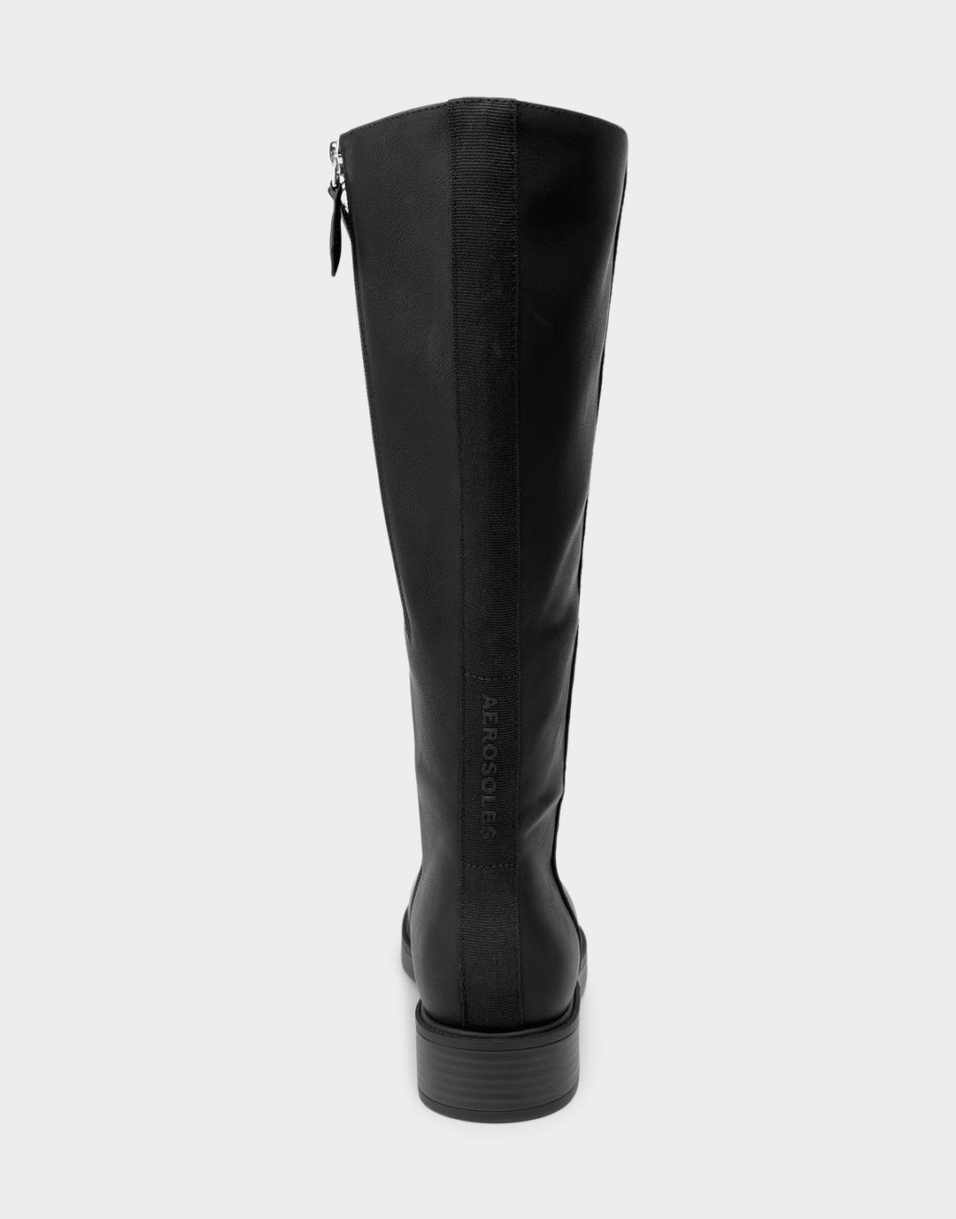Comfortable Women's Low Block Heel Boot In Black Faux Leather Rear View 
