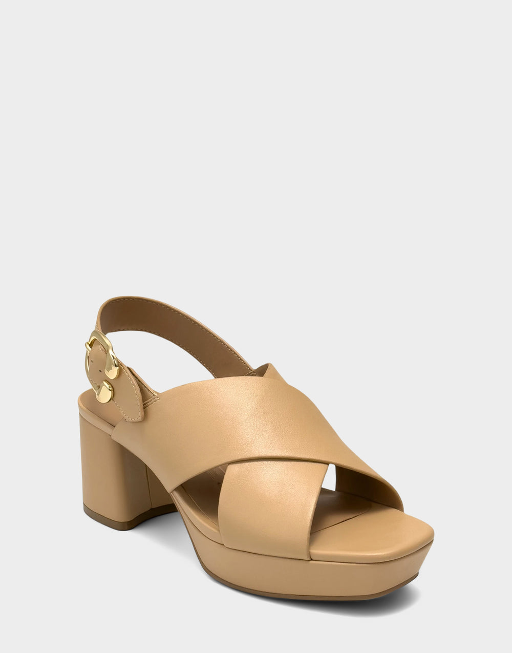 Comfortable Women's Platform Sandal in Natural Faux Leather Side Angle View