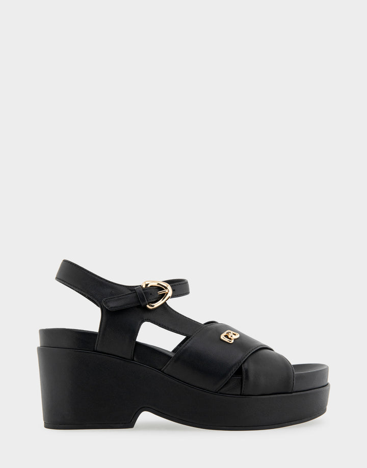 Aerosoles Comfortable Women's Platform Sandals in Black Leather