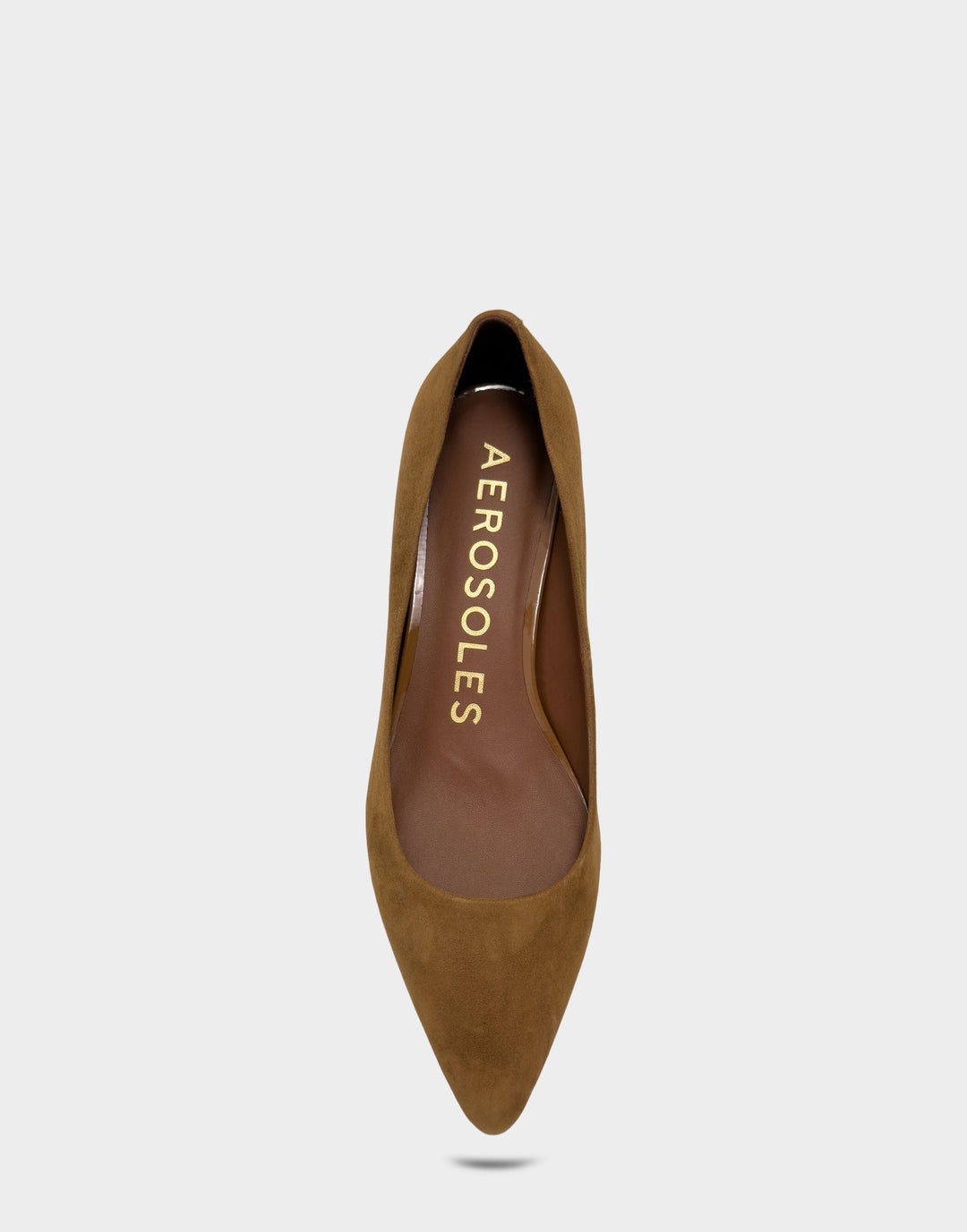 Comfortable Women's Kitten Heel in Tobacco Kid Suede, top view 