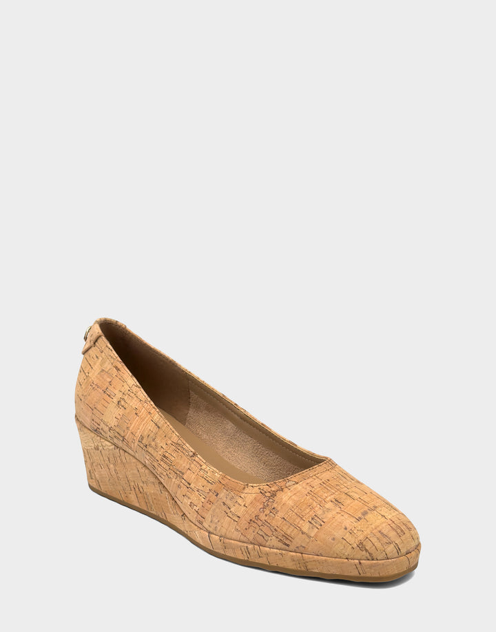 Comfortable Women's Dress Wedge in Natural Cork Side Angle View