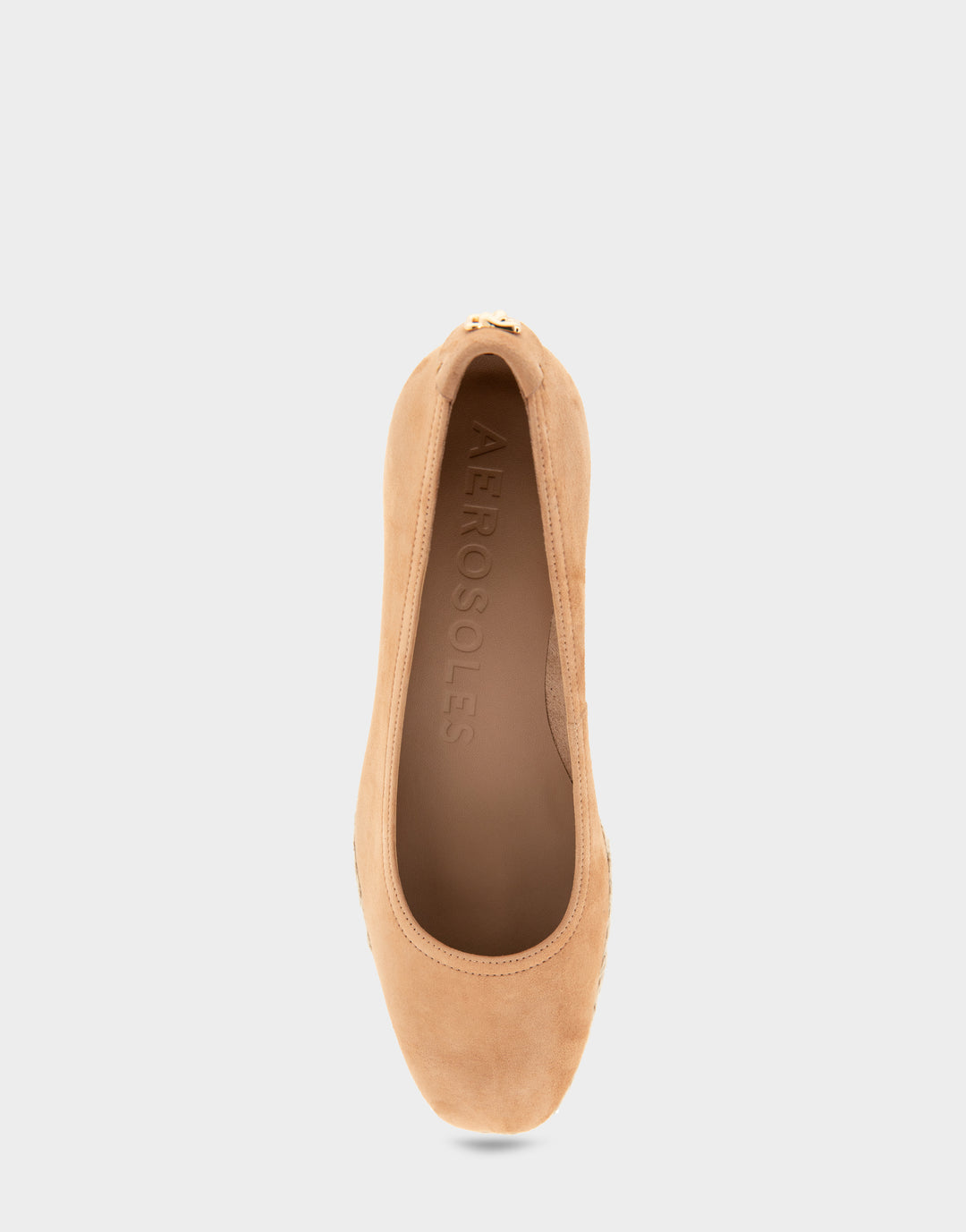Comfortable Women's Wedge Heels in Tan Suede Full Front View