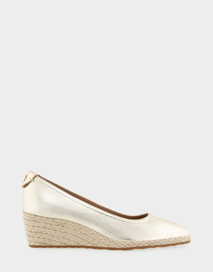 Comfortable Women's Wedge Heels in Soft Gold Leather  Side View