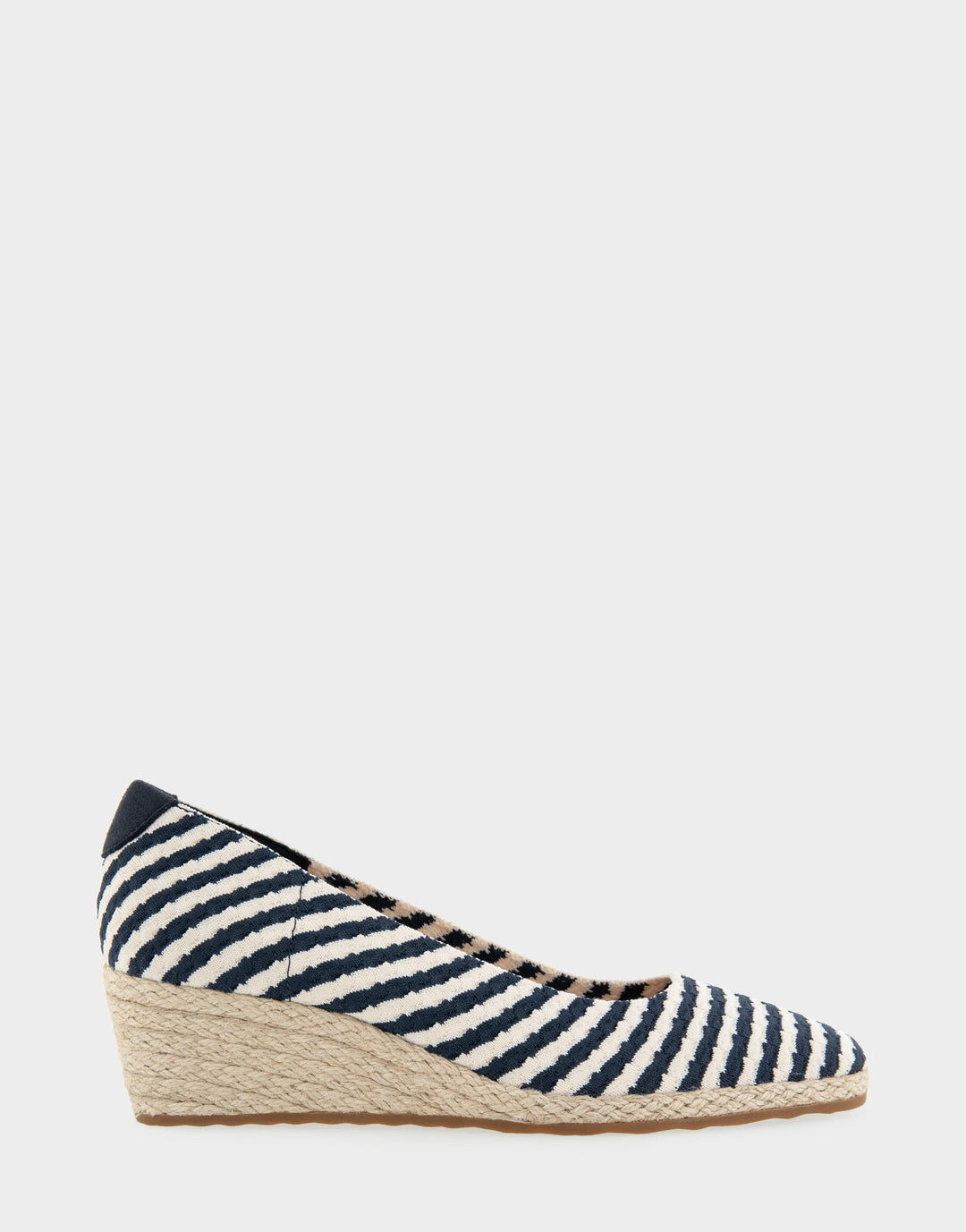 Comfortable Women's Wedge Heels in Eggnog/navy Stripe Textured Fabric Knit Fabric Side View