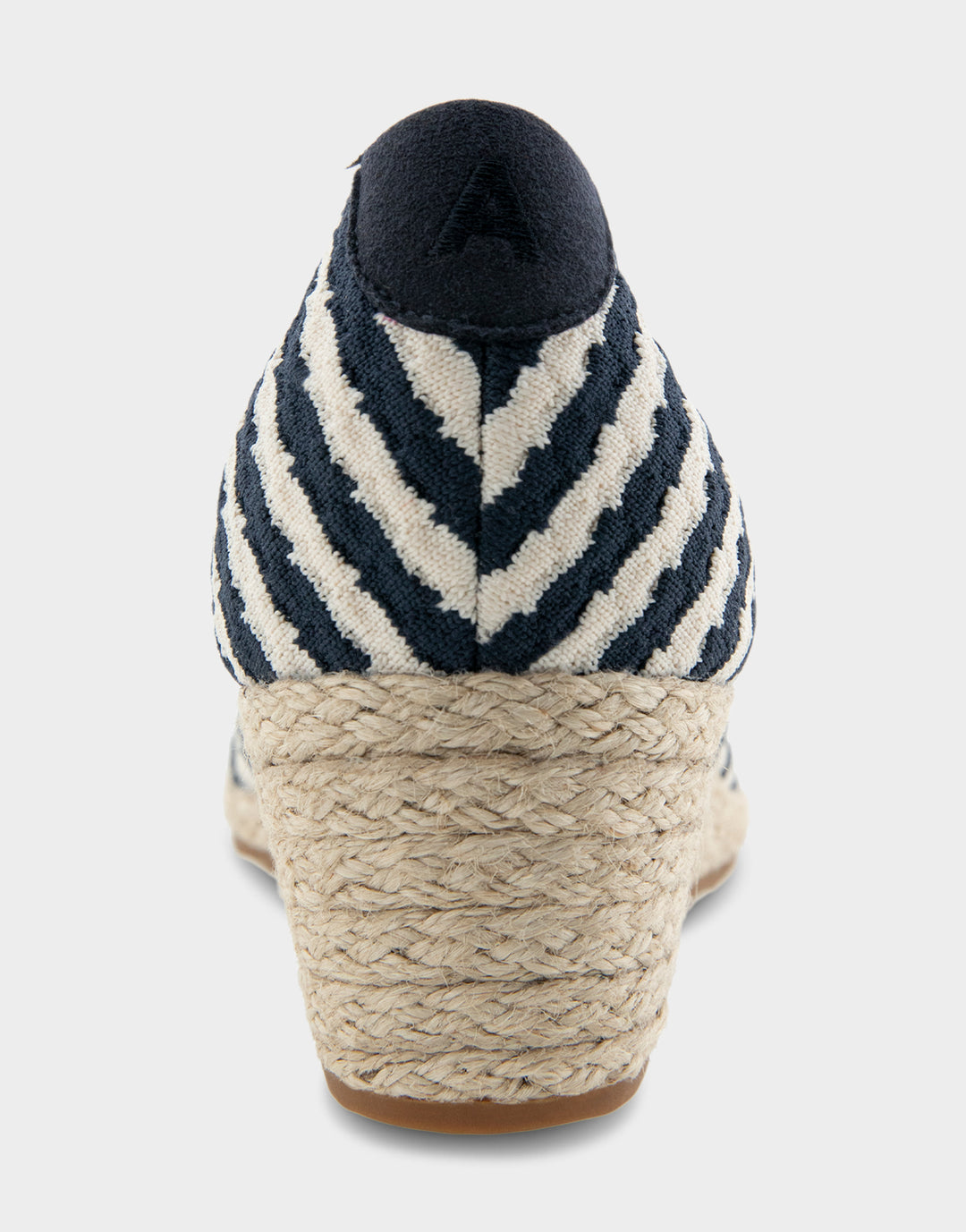 Comfortable Women's Wedge Heels in Eggnog/navy Stripe Textured Fabric Knit Fabric Back View