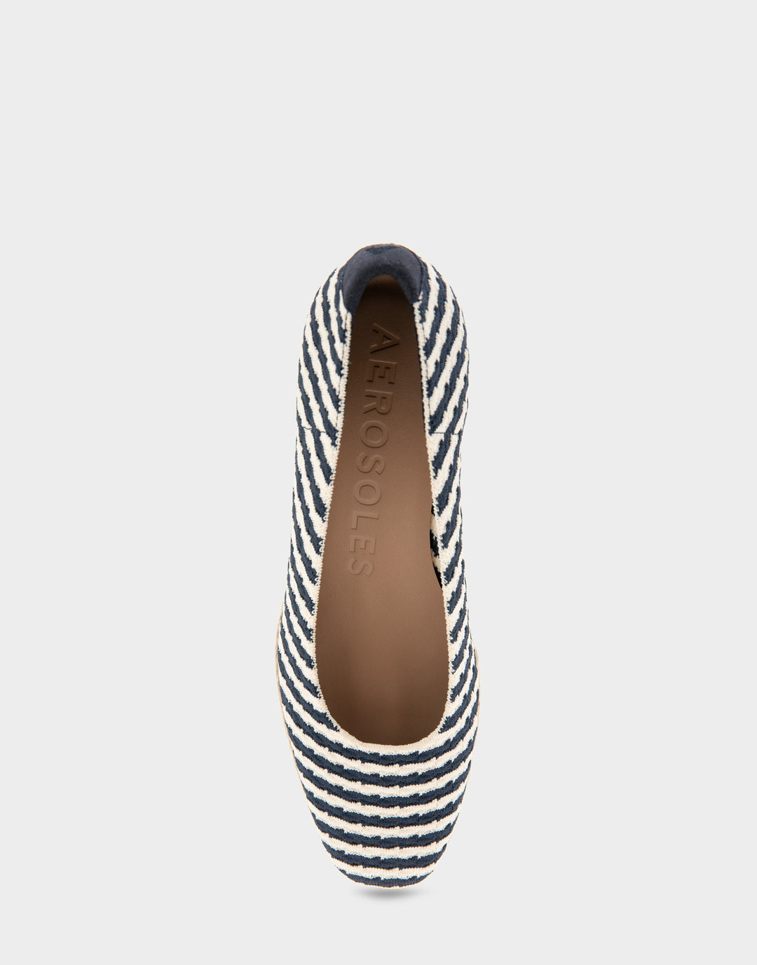 Comfortable Women's Wedge Heels in Eggnog/navy Stripe Textured Fabric Knit Fabric Full Front View
