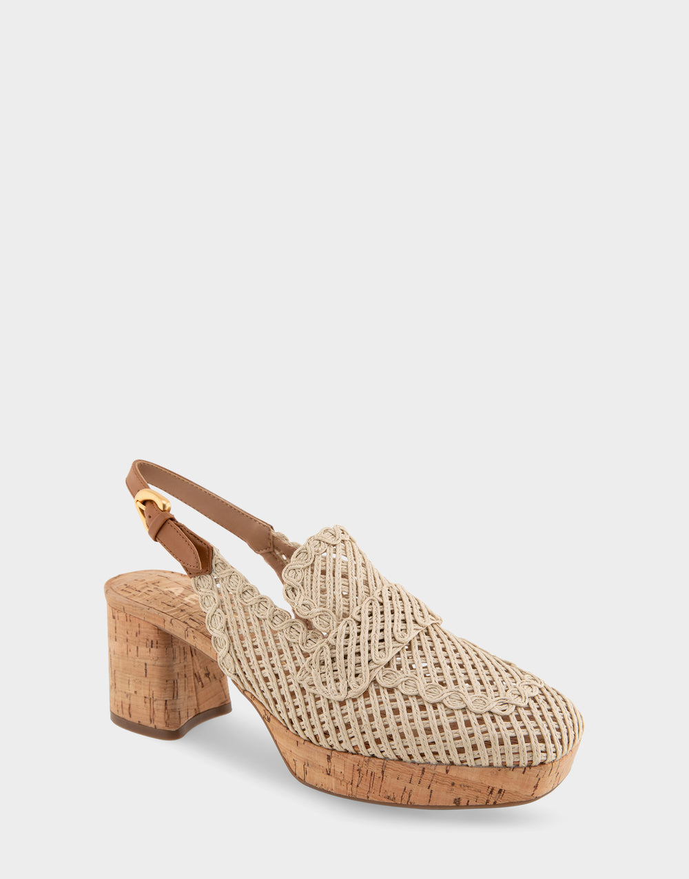 Comfortable Women's Platform Slingback in Natural Raffia Fabric Side Angle View