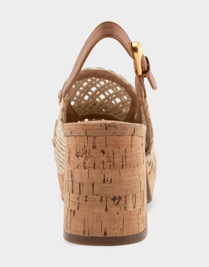 Comfortable Women's Platform Slingback in Natural Raffia Fabric Back View