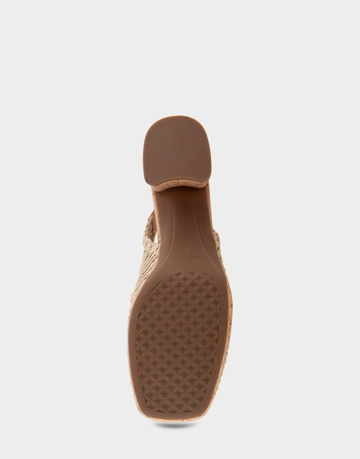 Comfortable Women's Platform Slingback in Natural Raffia Fabric Bottom View