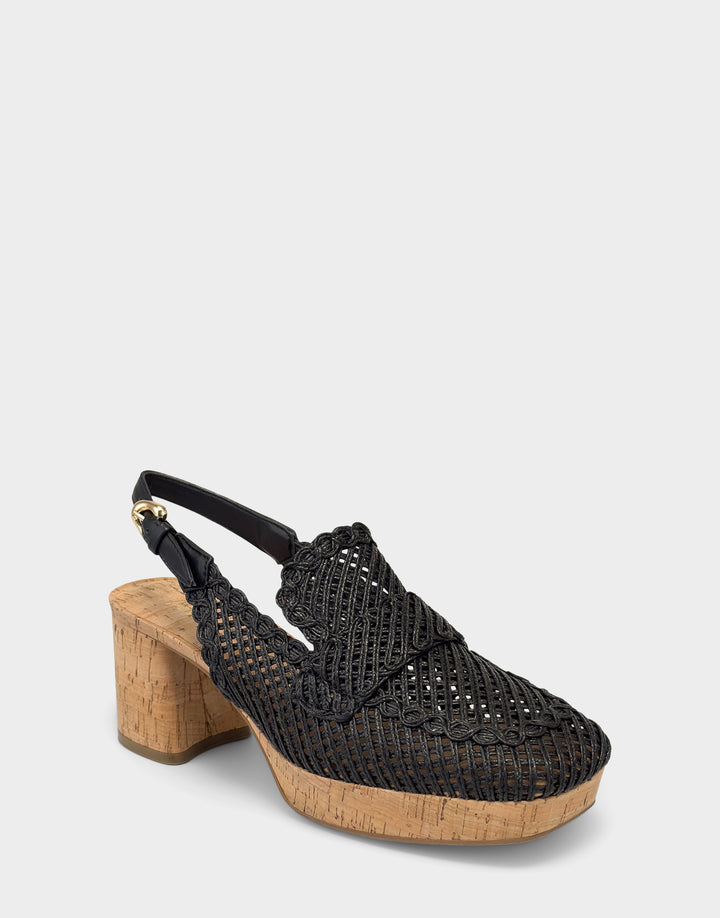 Comfortable Women's Dress Platform in Black Embroidered Raffia Side Angle View