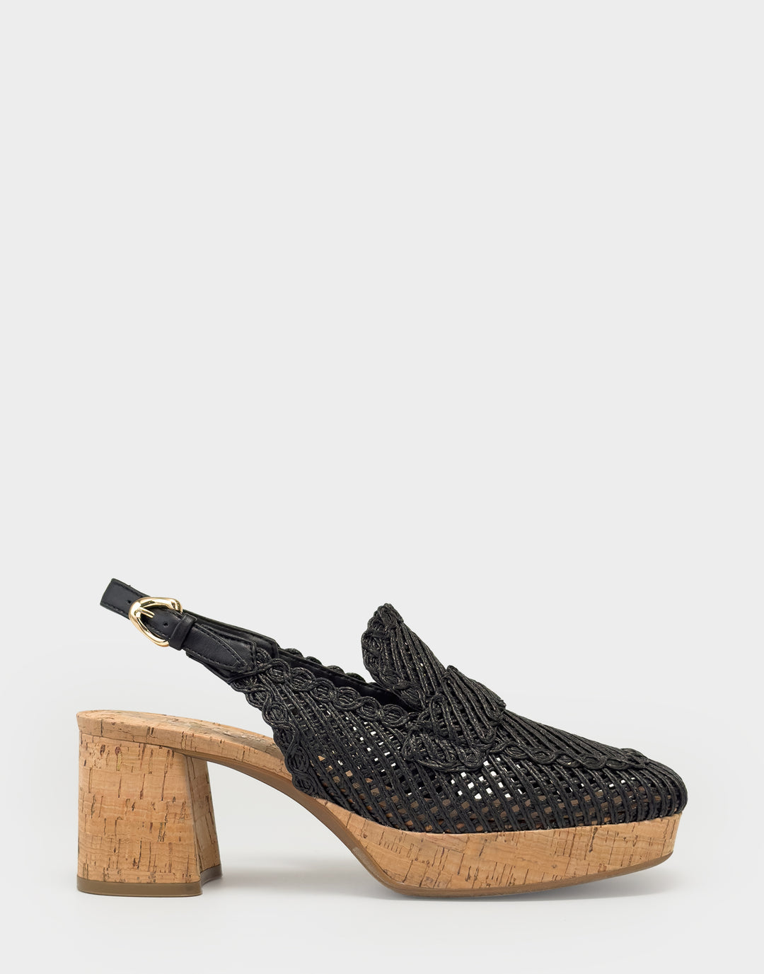 Comfortable Women's Dress Platform in Black Embroidered Raffia Side View