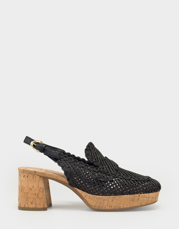 Comfortable Women's Dress Platform in Black Embroidered Raffia Side View