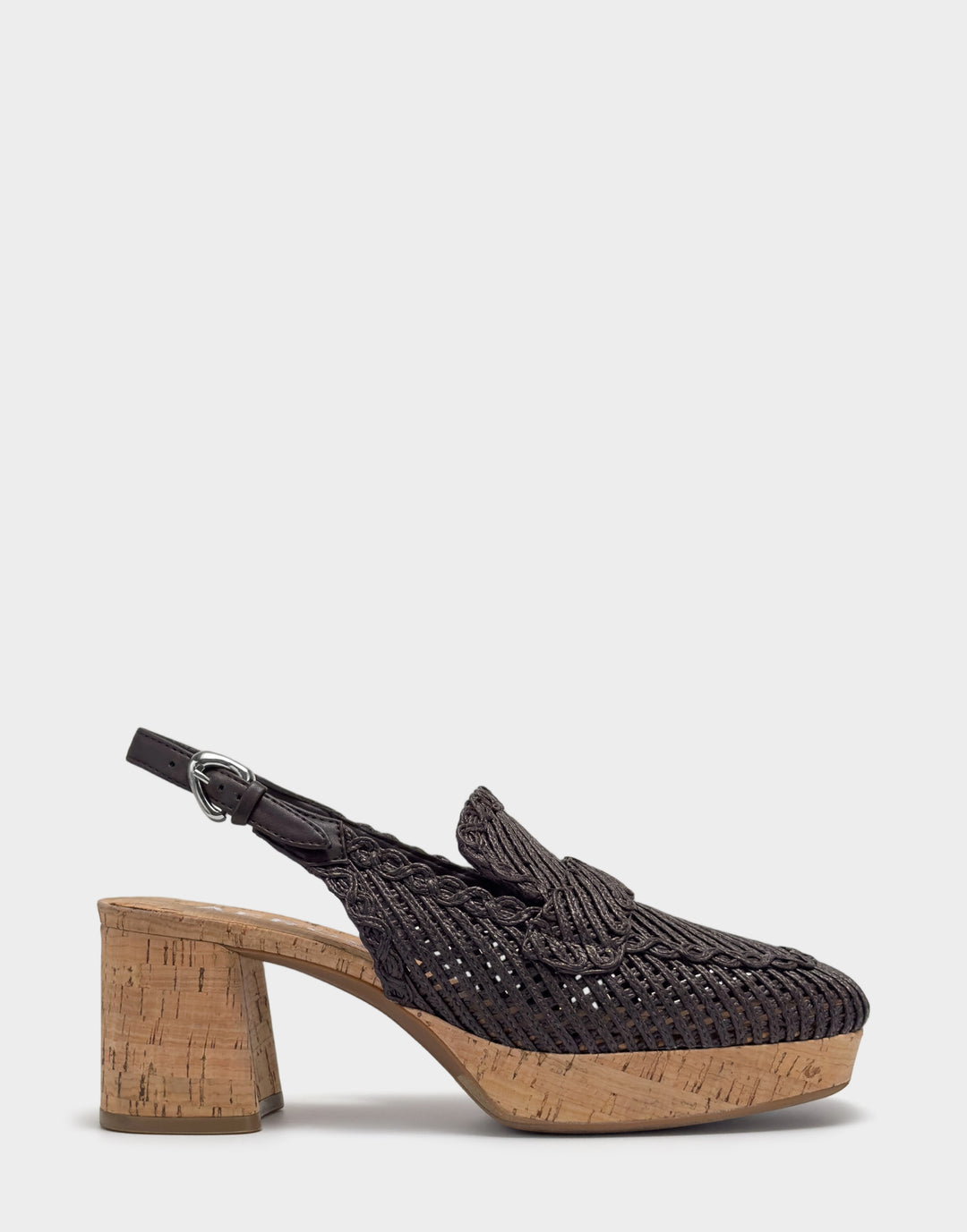 Comfortable Women's Dress Platform in Dark Brown Embroidered Raffia Side View