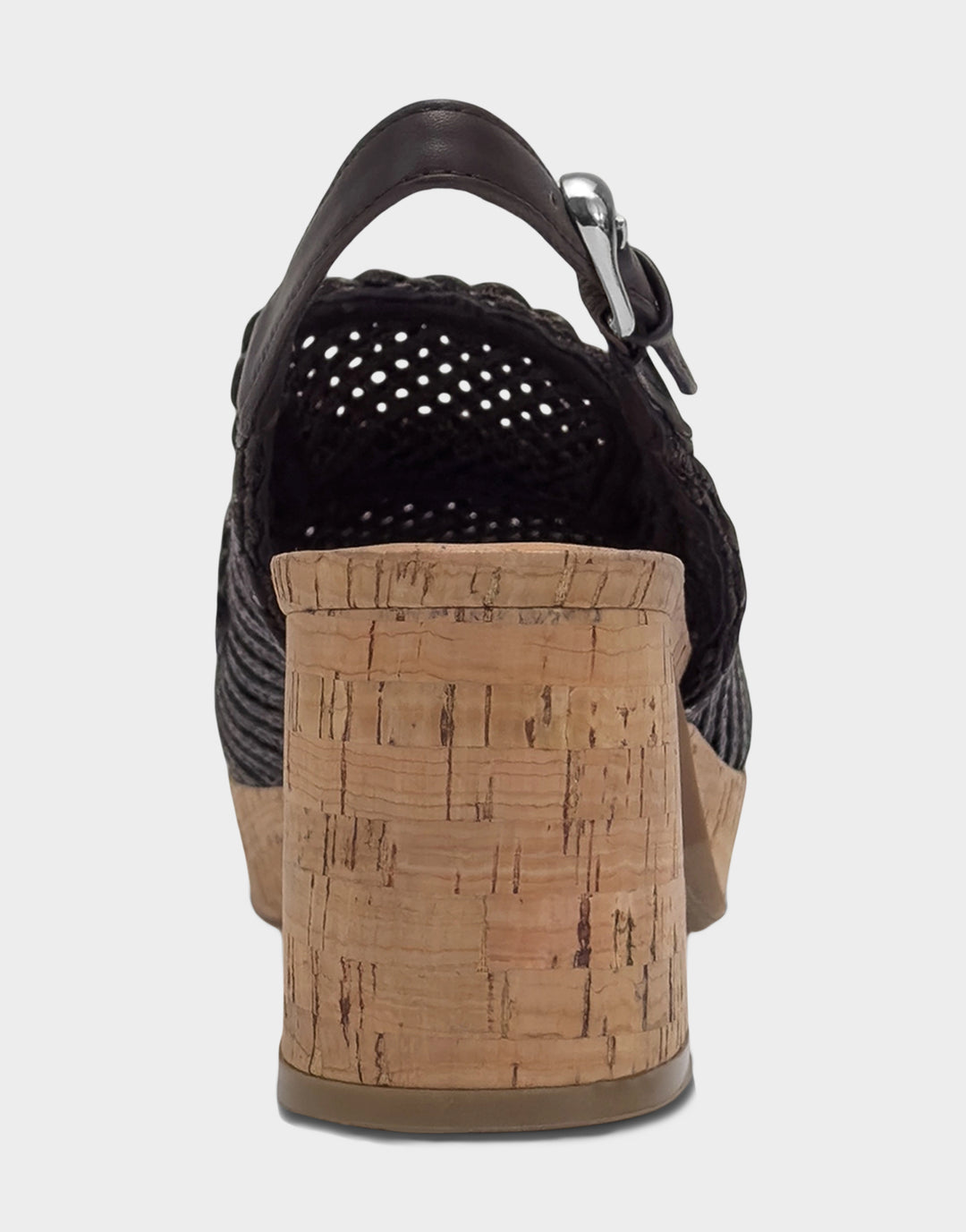 Comfortable Women's Dress Platform in Dark Brown Embroidered Raffia Back View