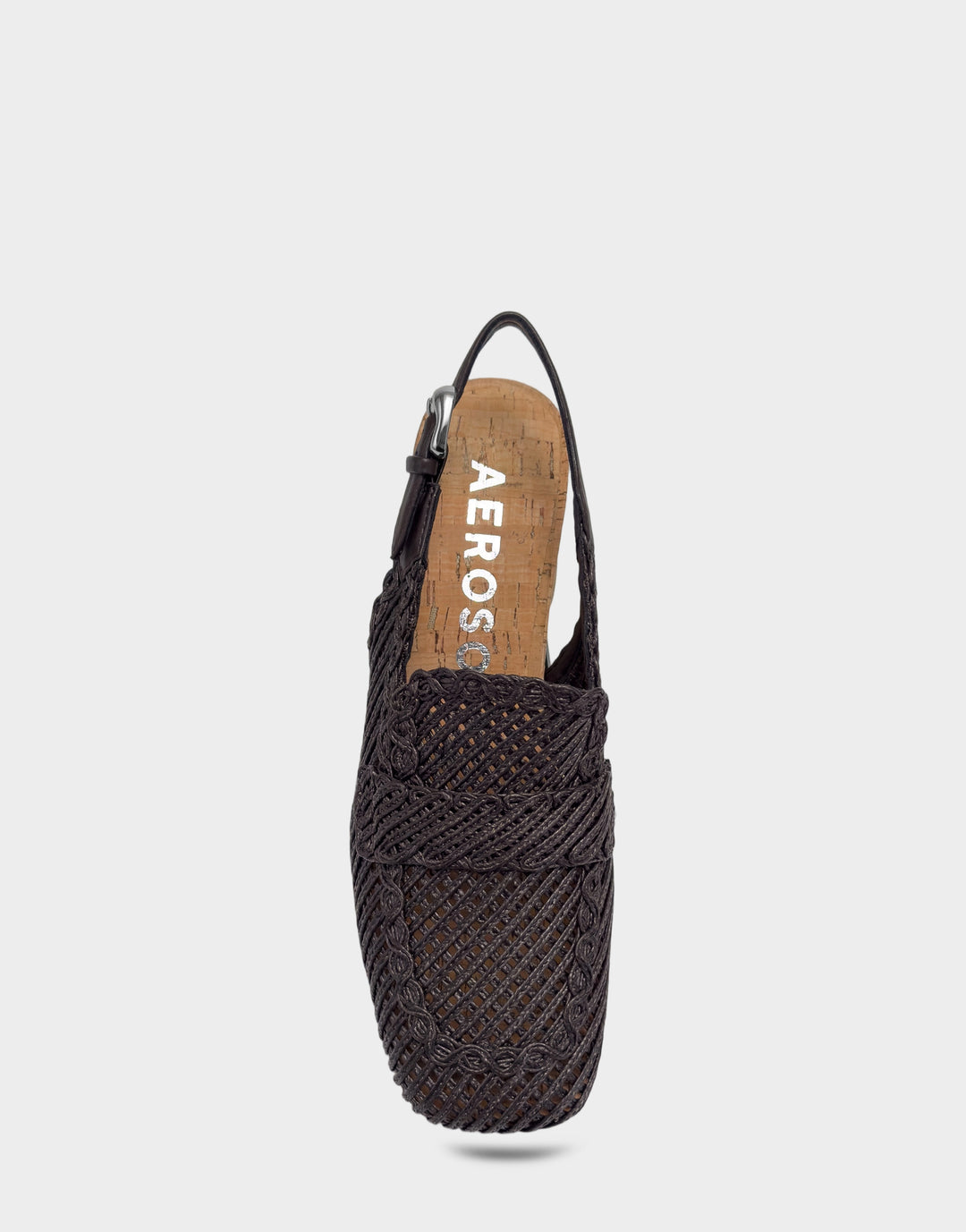 Comfortable Women's Dress Platform in Dark Brown Embroidered Raffia Full Front View