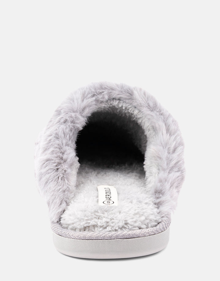 Comfortable Women's Slipper in Grey Fabric, rear view 

