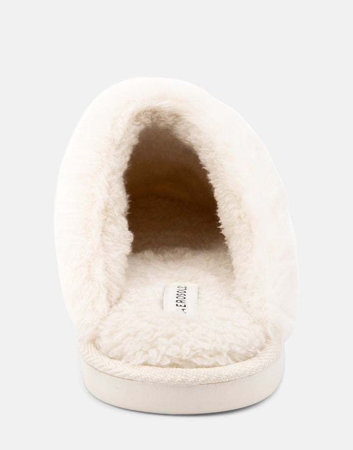 Comfortable Women's Slipper in Off White Fabric, rear view 

