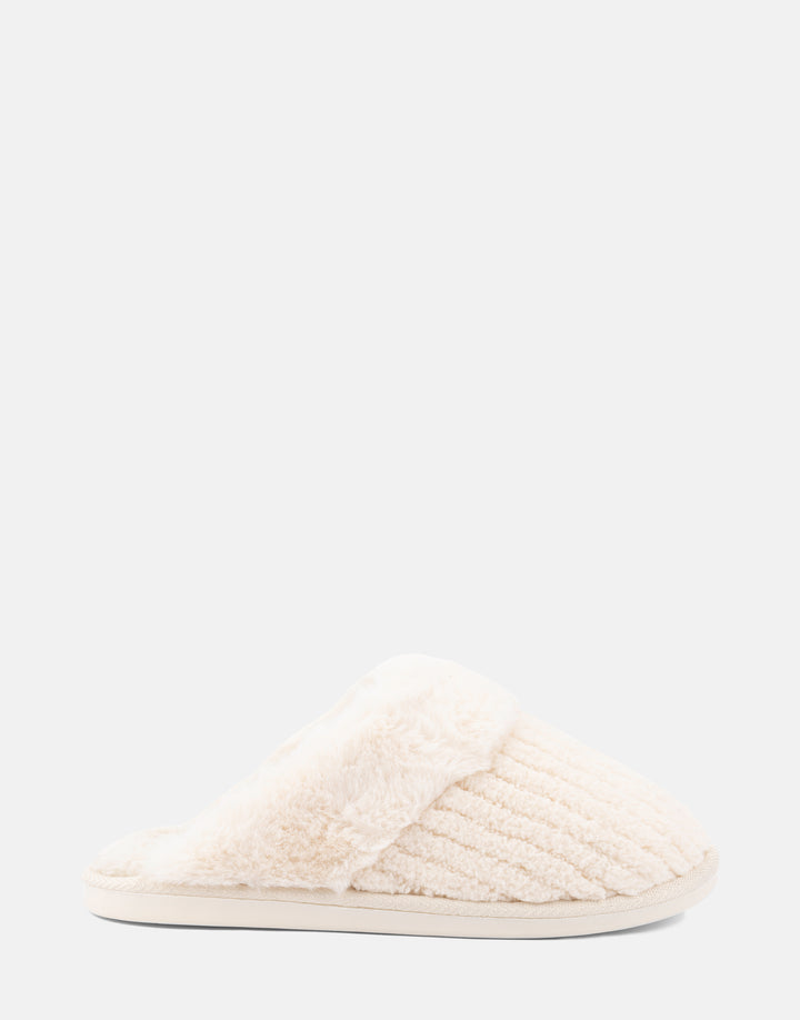 Comfortable Women's Slipper in Off White Fabric, side view 
