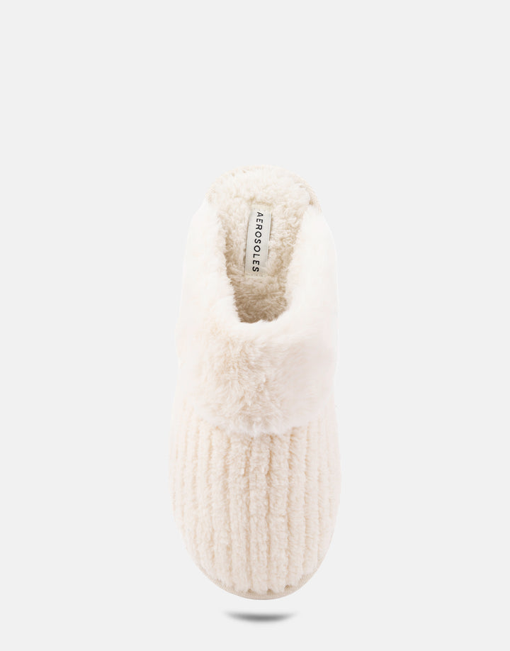 Comfortable Women's Slipper in Off White Fabric, top view 

