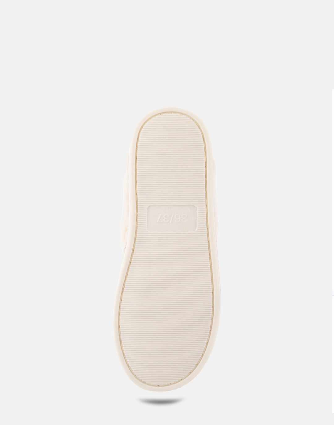 Comfortable Women's Slipper in Off White Fabric, sole view 
