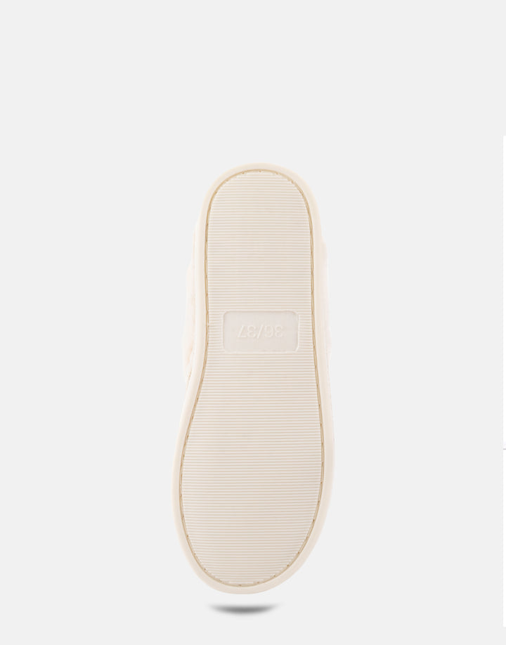 Comfortable Women's Slipper in Off White Fabric, sole view 
