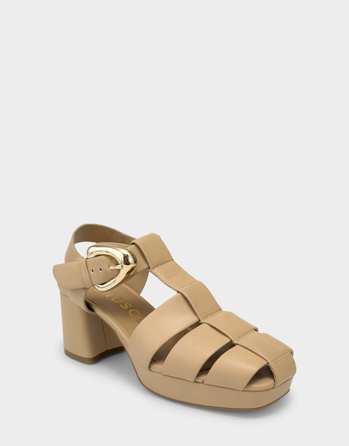 Comfortable Women's Platform Sandal in Beige Bisque Faux Soft Leather Faux Soft Leather Side Angle View