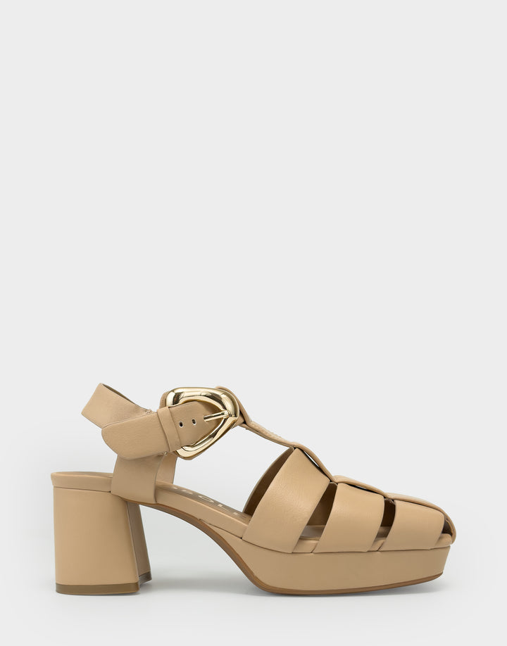 Comfortable Women's Platform Sandal in Beige Bisque Faux Soft Leather Faux Soft Leather Side View