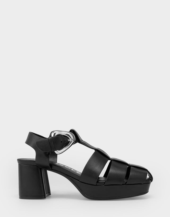 Comfortable Women's Platform Sandal in Black Faux Soft Leather Side View