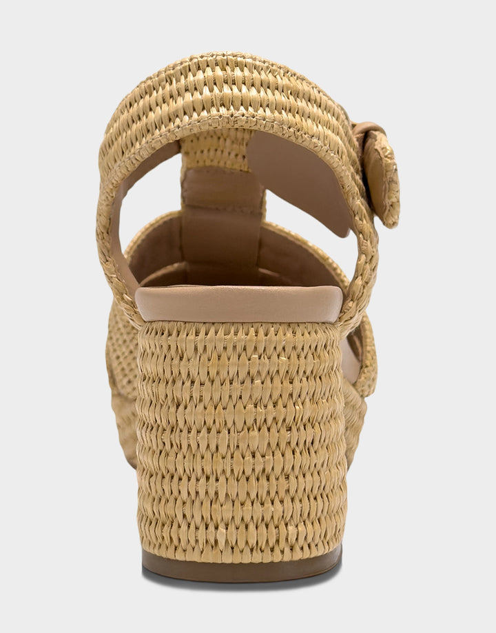 Comfortable Women's Platform Sandal in Natural Basket Raffia Back View