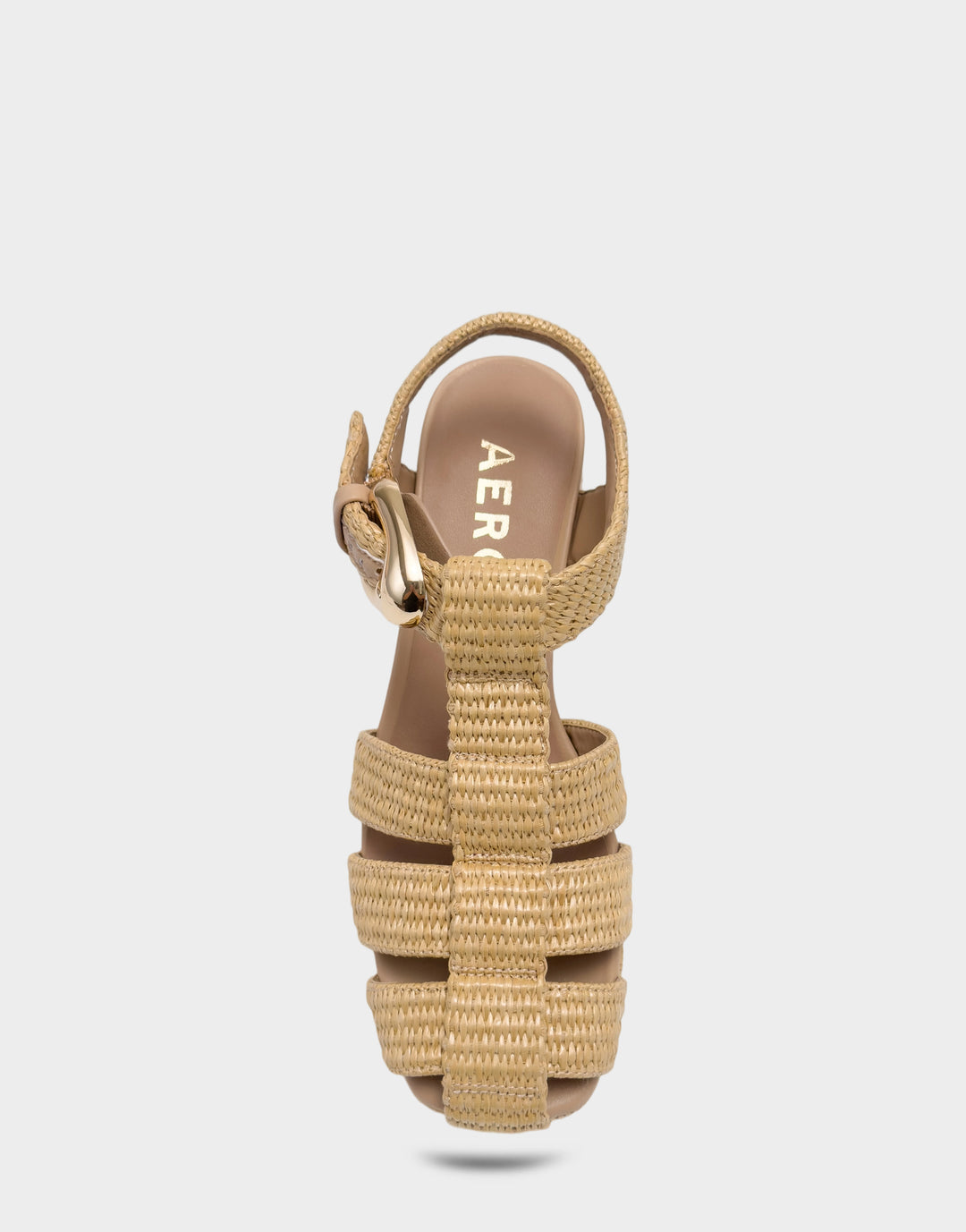Comfortable Women's Platform Sandal in Natural Basket Raffia Full Front View