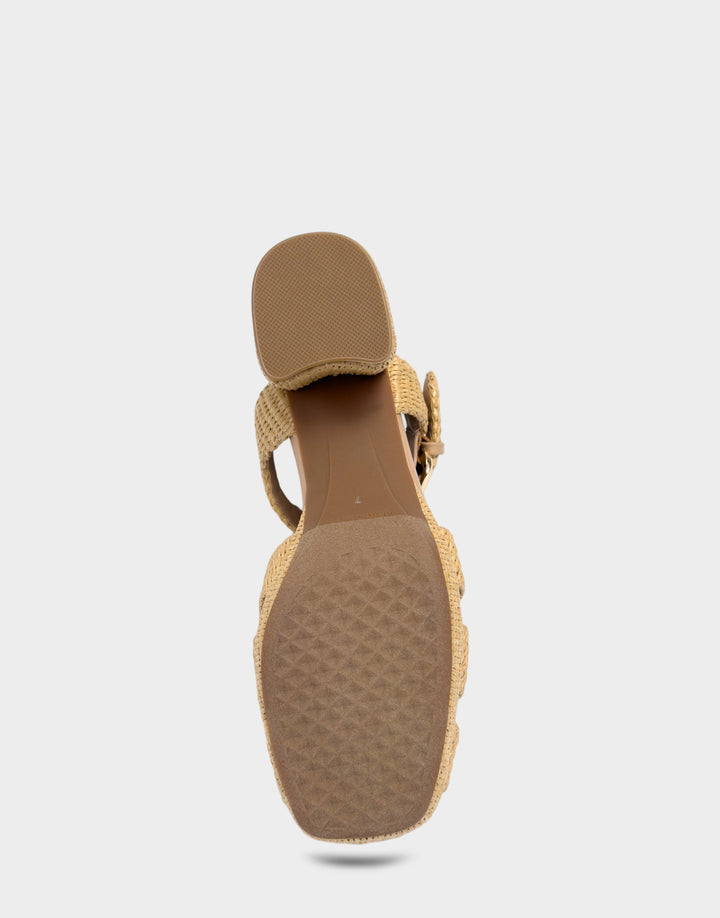 Comfortable Women's Platform Sandal in Natural Basket Raffia Bottom View