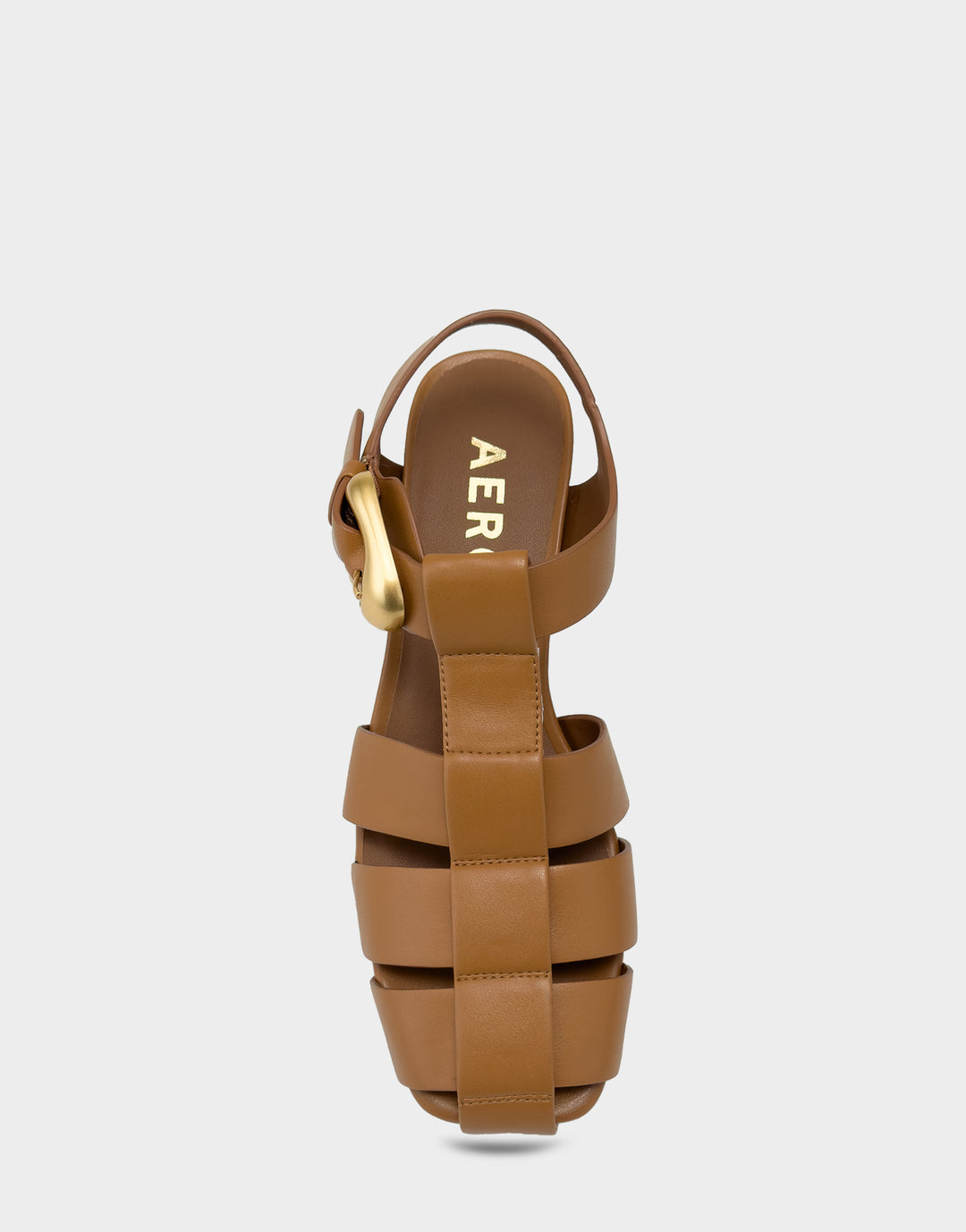 Comfortable Women's Platform Sandal in Natural Faux Soft Leather Full Front View