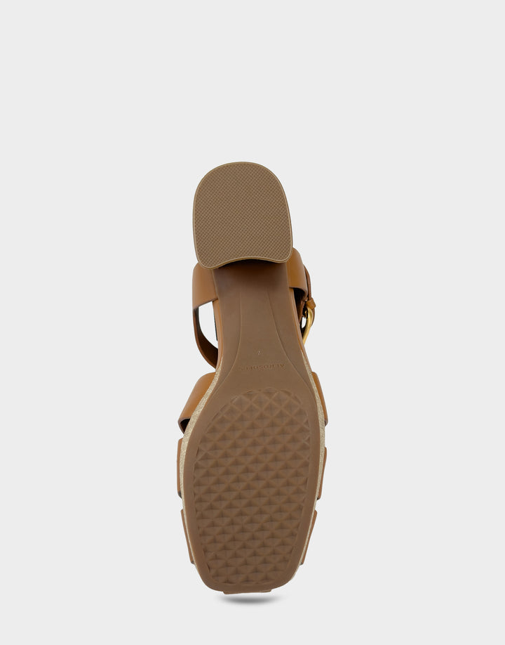 Comfortable Women's Platform Sandal in Natural Faux Soft Leather Bottom View