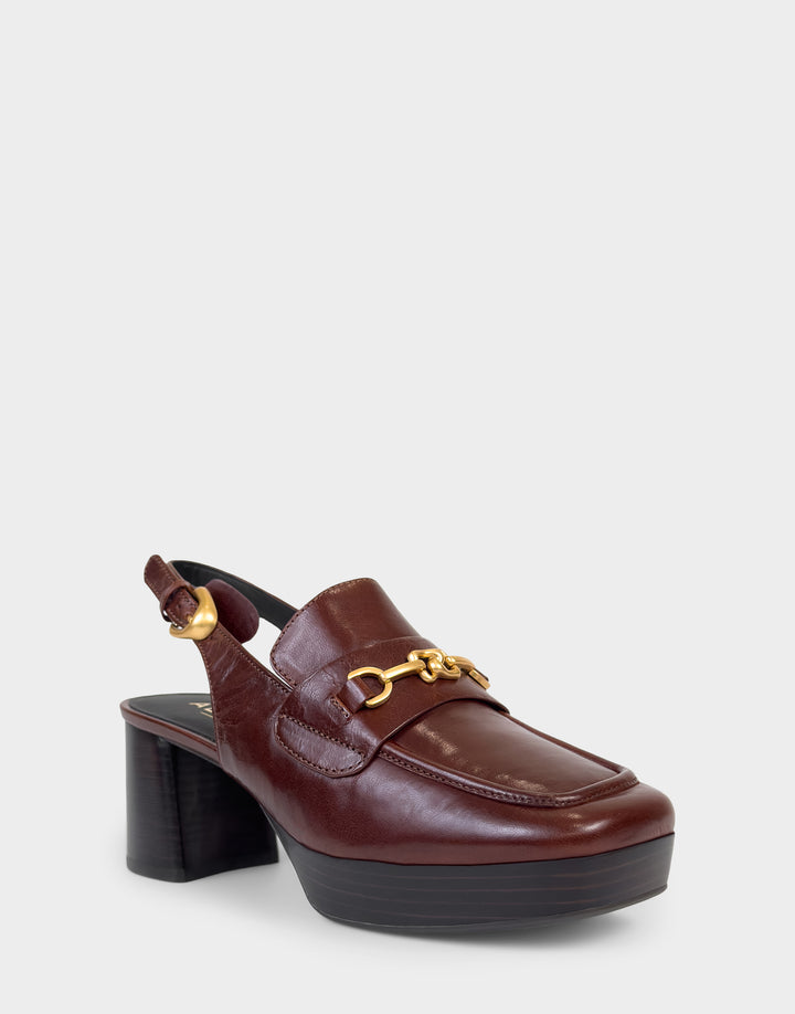 Comfortable Women's Slingback Platform In Brown Leather, angle view 
