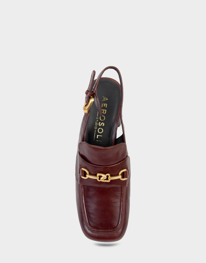 Comfortable Women's Slingback Platform In Brown Leather, top view 
