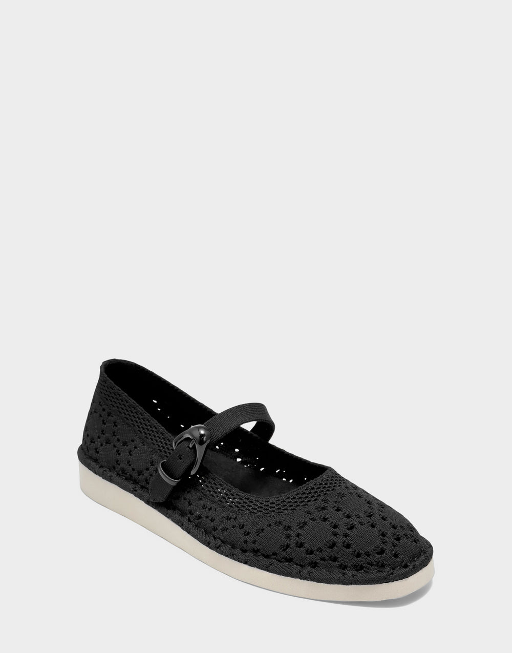 Comfortable Women's Casual Flat in Black Lace Side Angle View