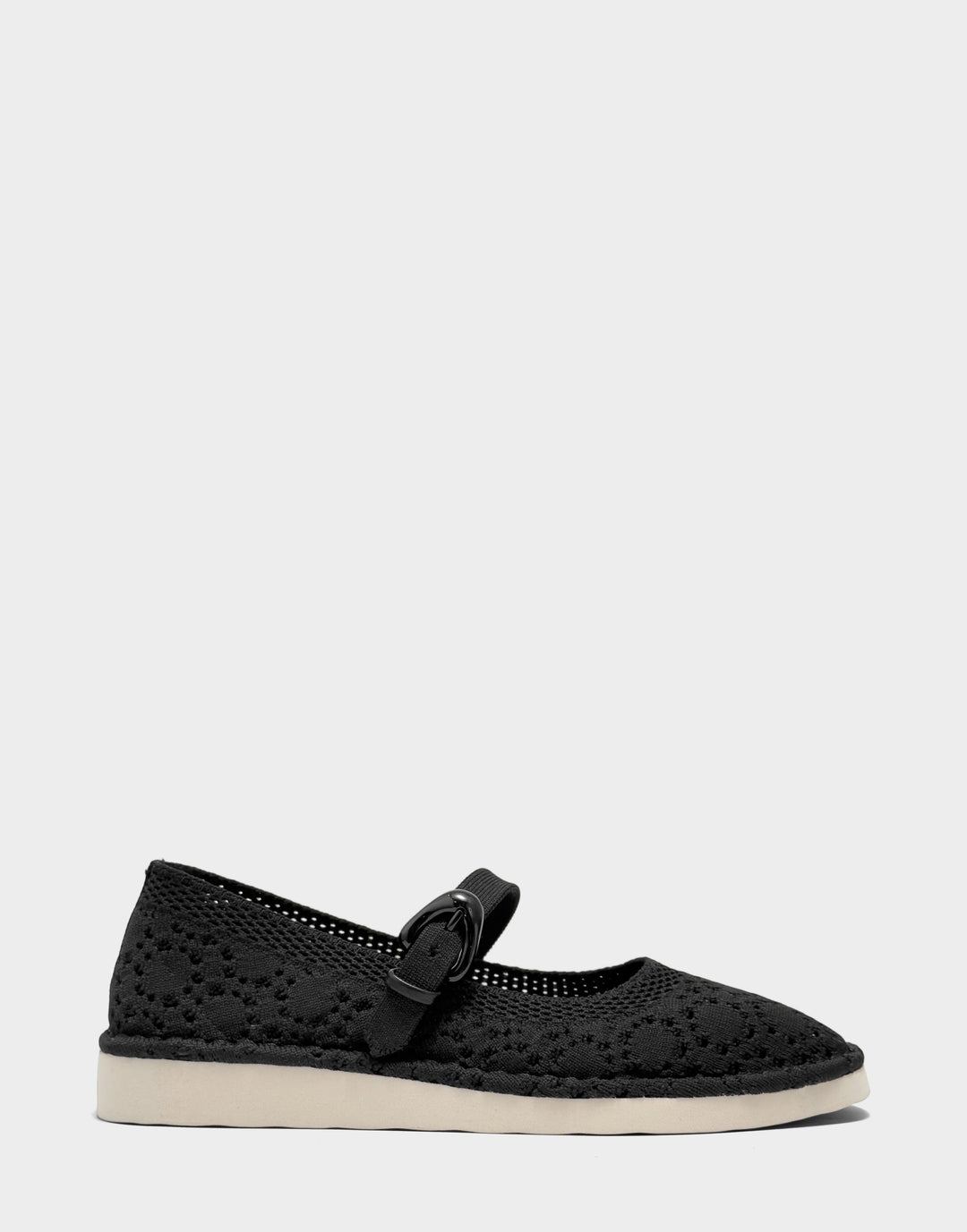 Comfortable Women's Casual Flat in Black Lace Side View