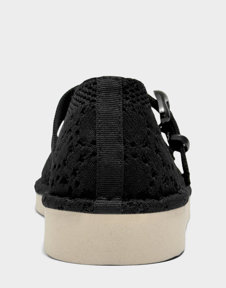 Comfortable Women's Casual Flat in Black Lace Back View