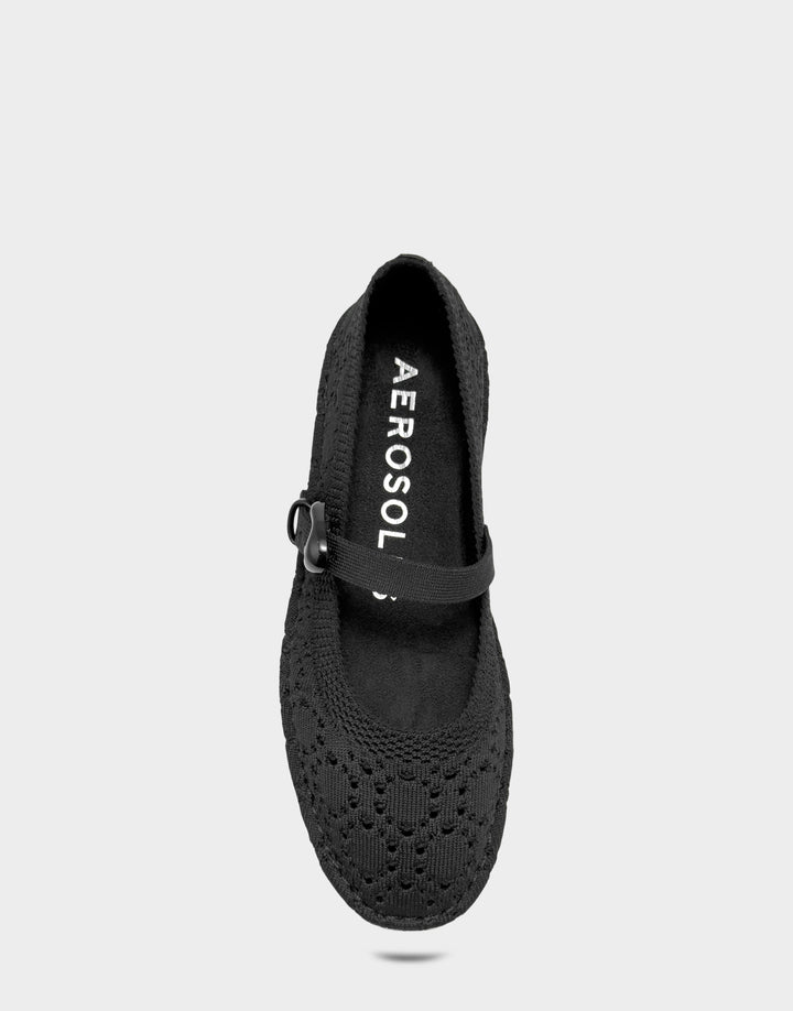 Comfortable Women's Casual Flat in Black Lace Full Front View