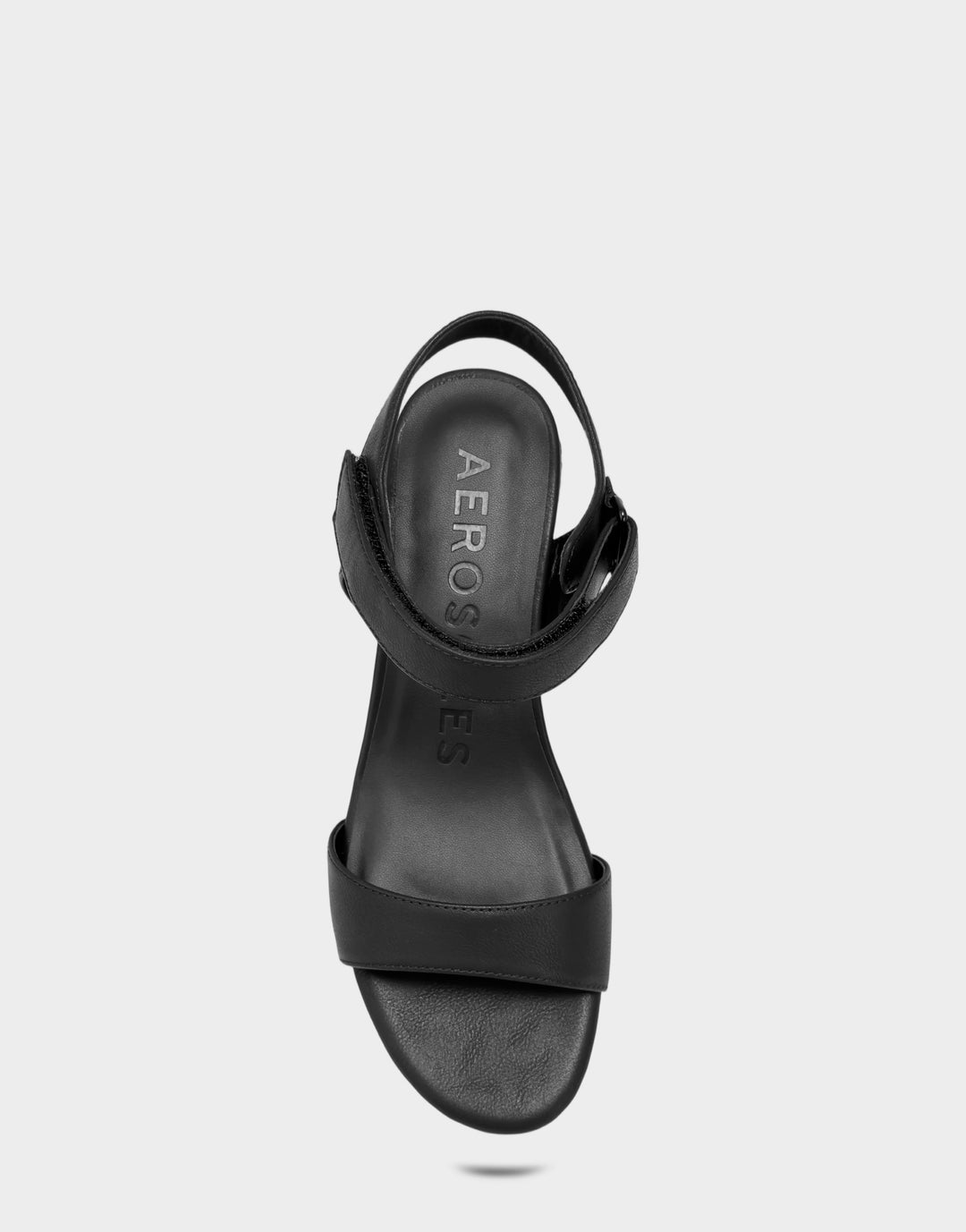 Comfortable Women's Wedge Sandal in Black Faux Burnished Calf Full Front View
