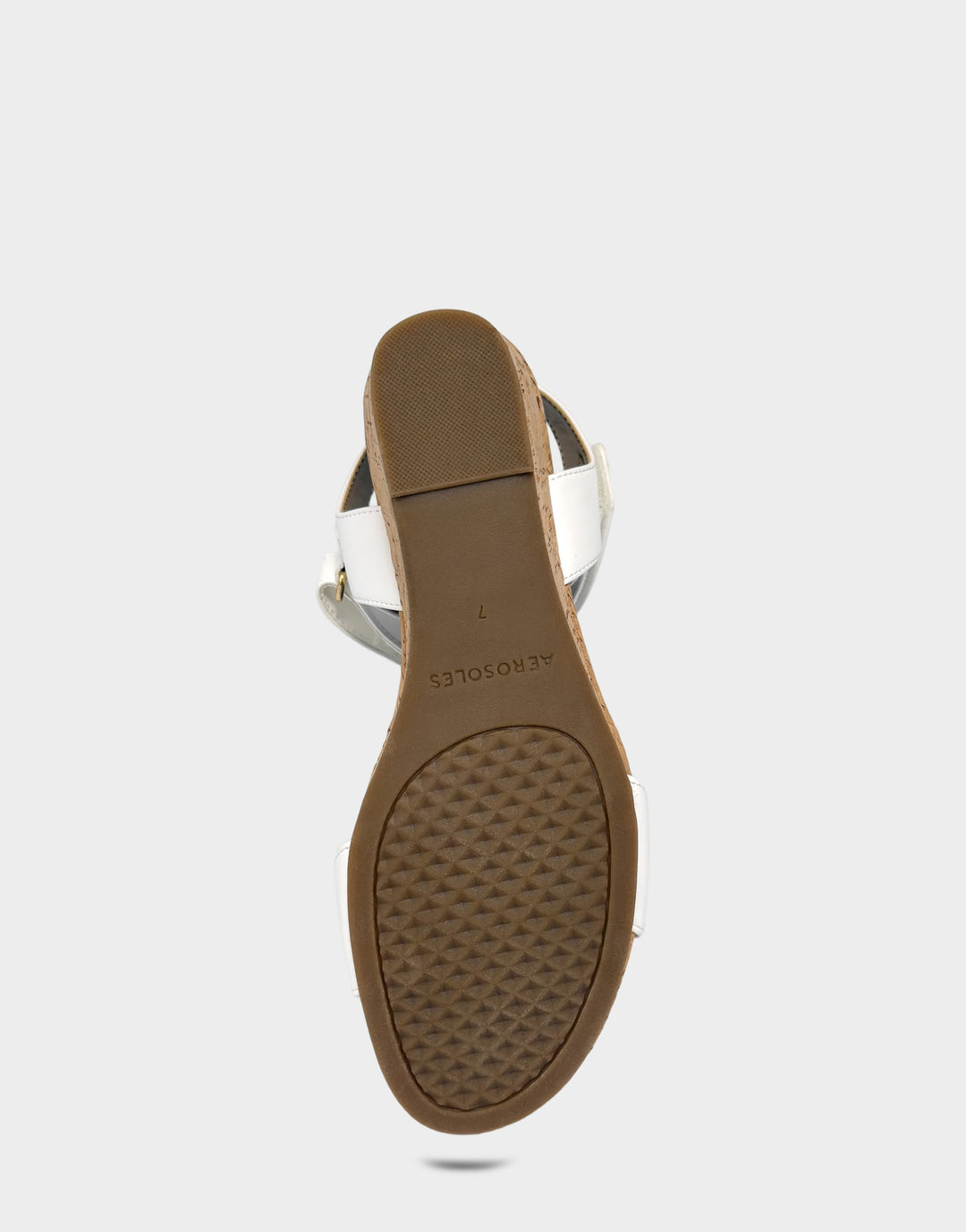 Comfortable Women's Wedge Sandal in White Faux Leather Bottom View