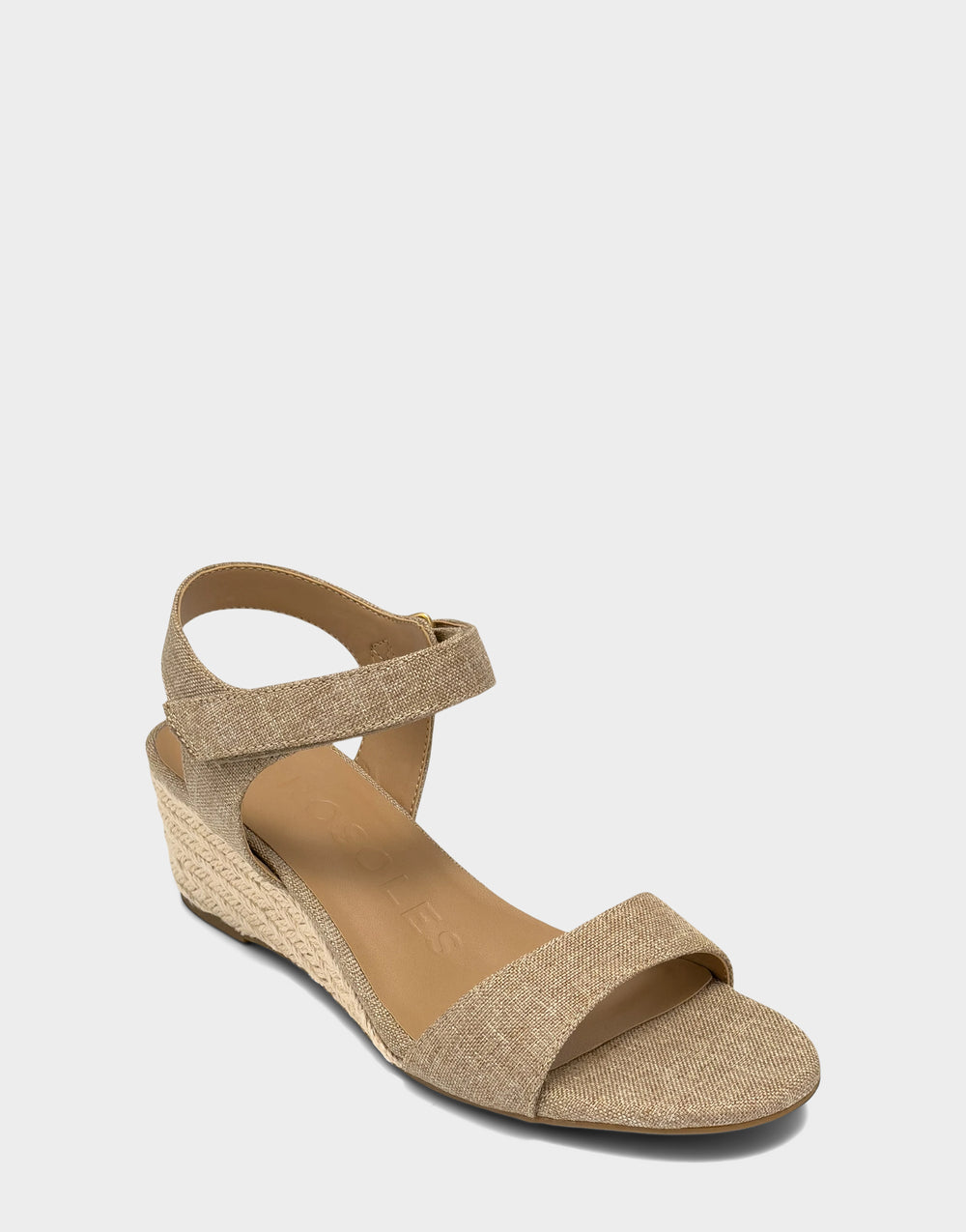 Comfortable Women's Wedge Sandal in Brown Linen Side Angle View