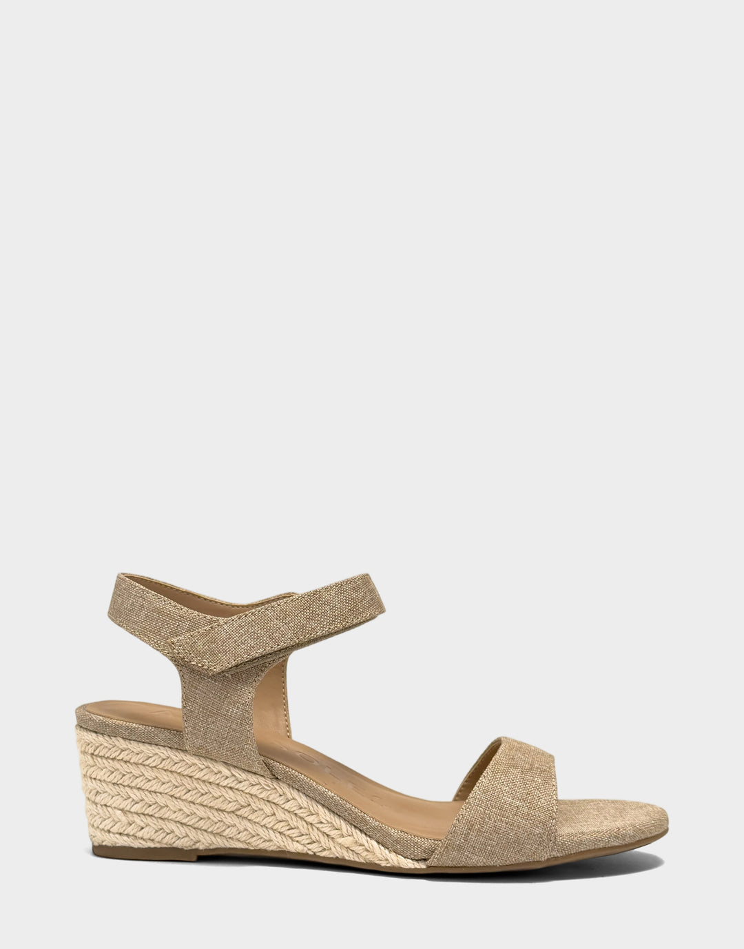Comfortable Women's Wedge Sandal in Brown Linen Side View