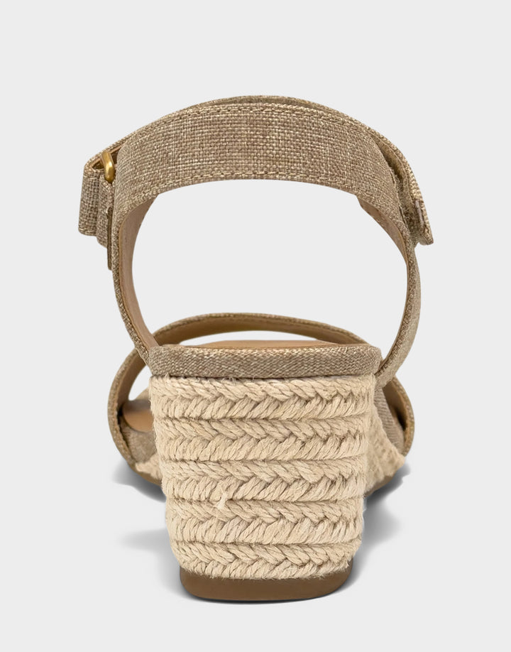 Comfortable Women's Wedge Sandal in Brown Linen Back View