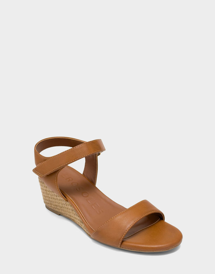 Comfortable Women's Wedge Sandal in Natural Faux Burnished Calf Side Angle View