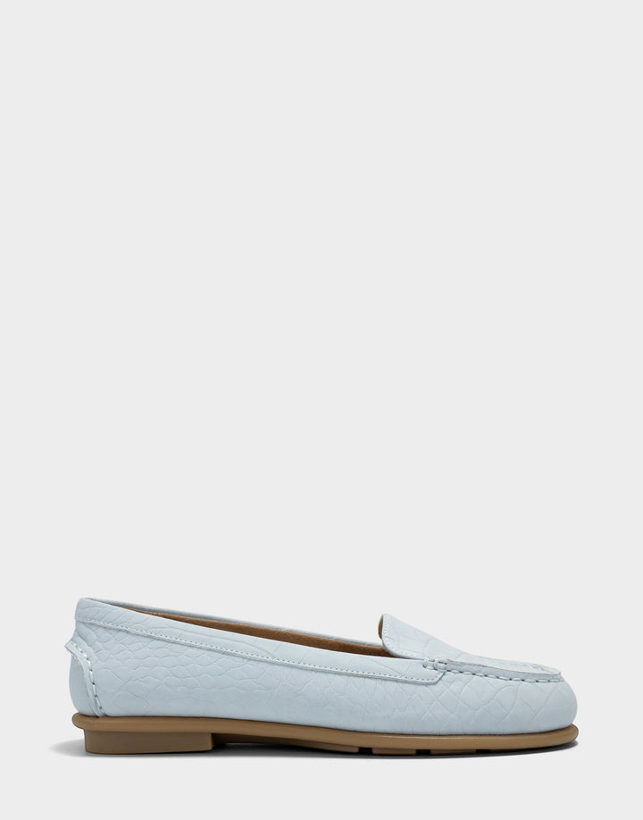 Comfortable Women's Casual Loafer in Pale Blue Faux Croc Nubuck Faux Croc Nubuck Side View