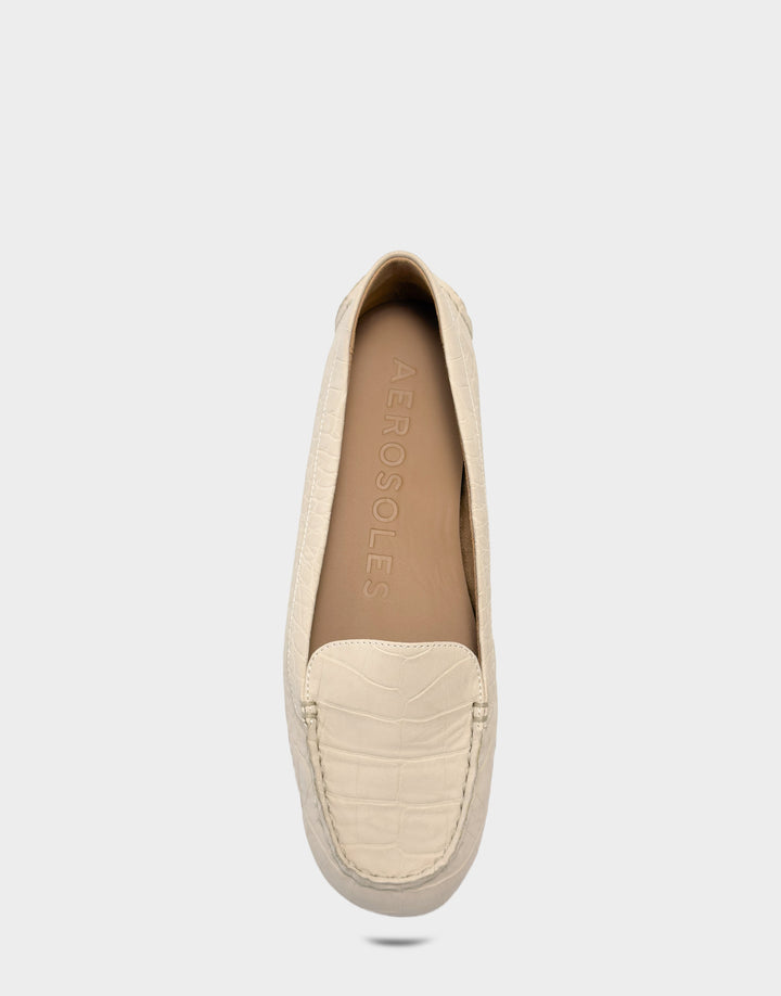 Comfortable Women's Casual Loafer in Stone Faux Croc Nubuck Faux Croc Nubuck Full Front View