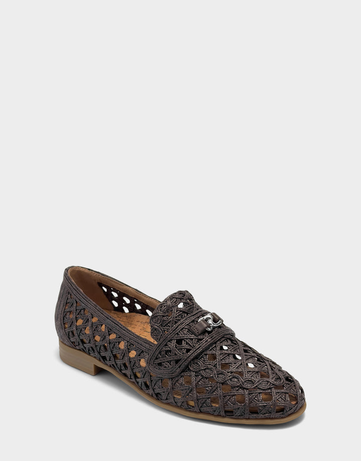 Comfortable Women's Dress Flat in Brown Faux Raffia Side Angle View