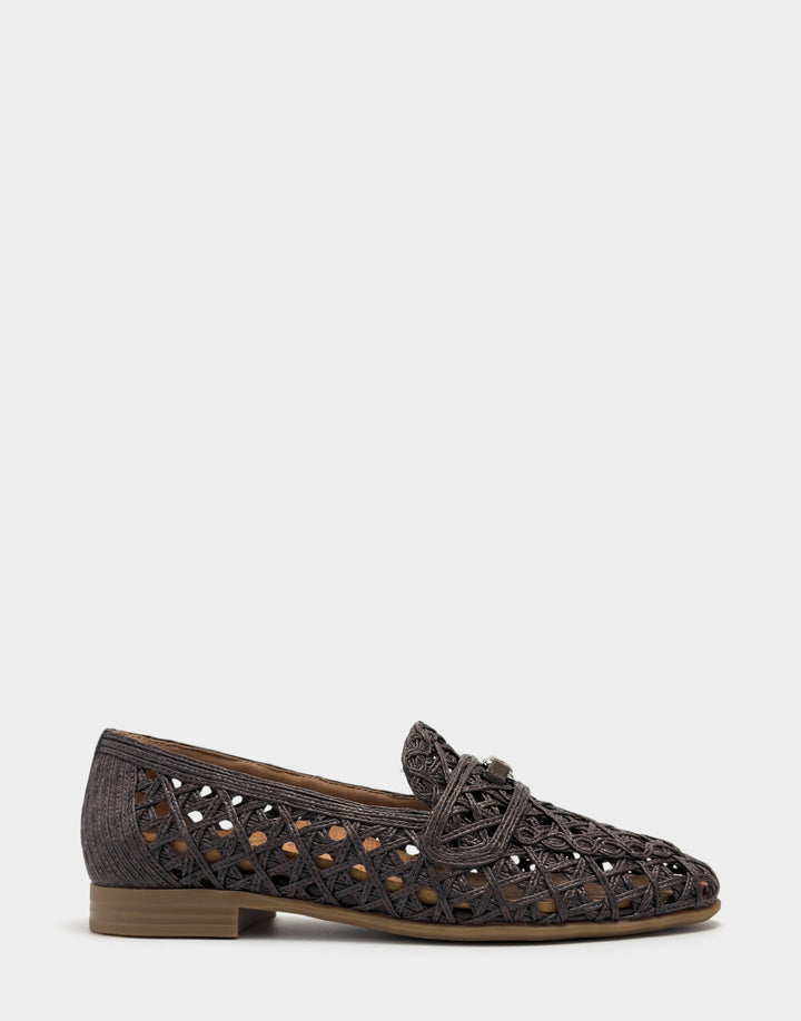 Comfortable Women's Dress Flat in Brown Faux Raffia Side View
